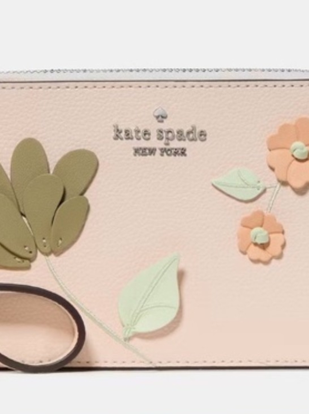 Kate Spade Blush Pink Floral Wristlet with Sage and Peach Appliques' NWT
